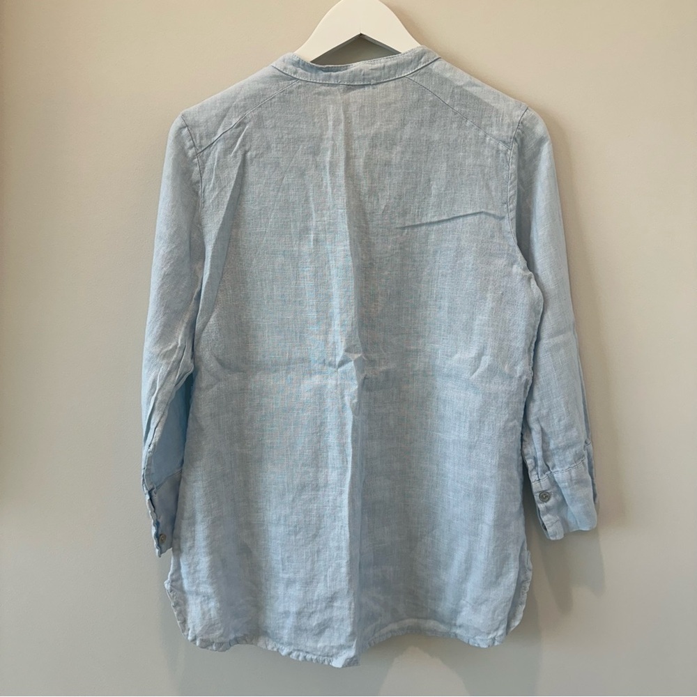 Suzy D Madison Linen V Neck Shirt Blouse Button Up Beach Career Casual Natural - Picture 12 of 13